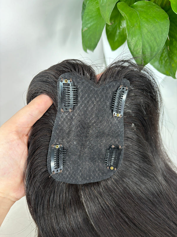 9x13cm Butterfly hairnet based human hair toppers with 4 clips, for women thin hair or hair loss